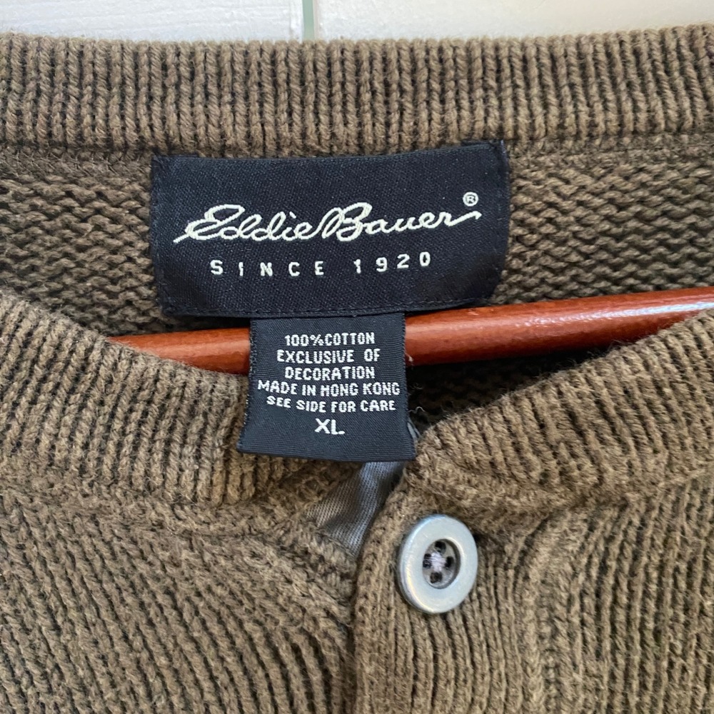 Eddie Bauer Henley Pullover Sweater Mens XL Green Cotton Chunky Farm Outdoor - Picture 2 of 8